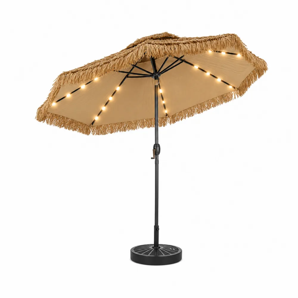 Parasol de jardin en polyester avec éclairage LED et paille-Solvortinela