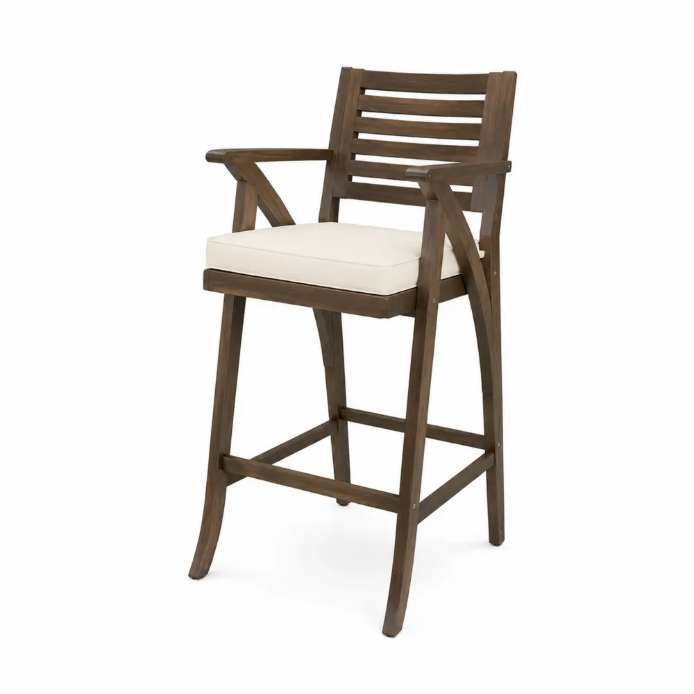 Tabouret en bois avec coussin en polyester-Solvortinela