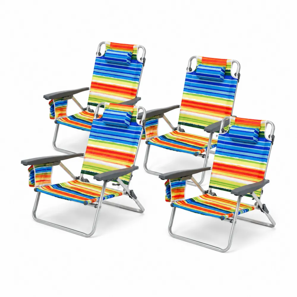Set de 4 chaises pliantes en métal avec tissu rayé multicolore-Solvortinela
