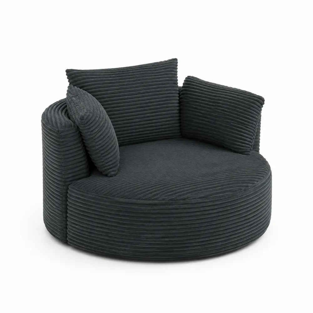 Fauteuil rond en velours côtelé Gris-Solvortinela