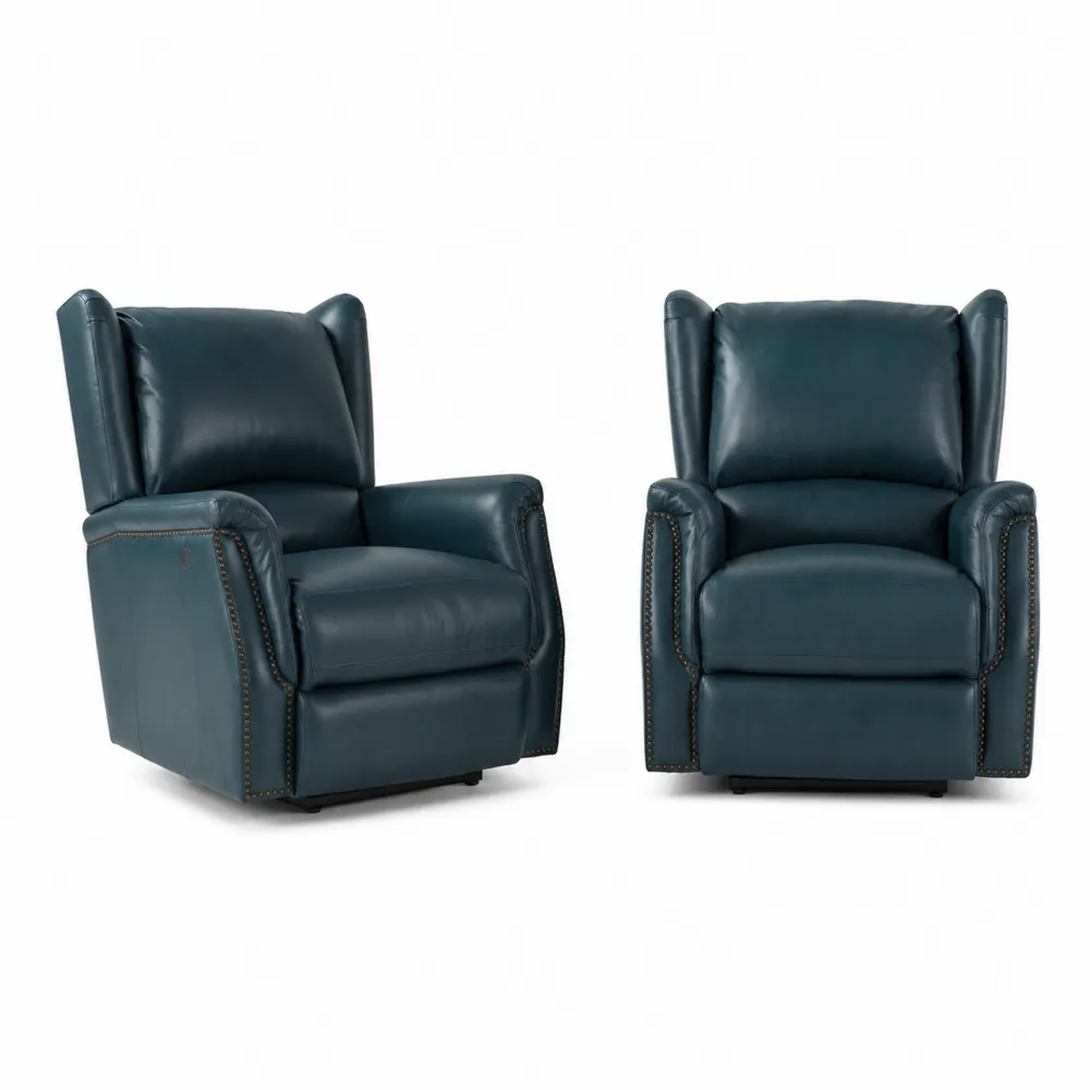 Lot de 2 fauteuils inclinables en cuir bleu-Solvortinela