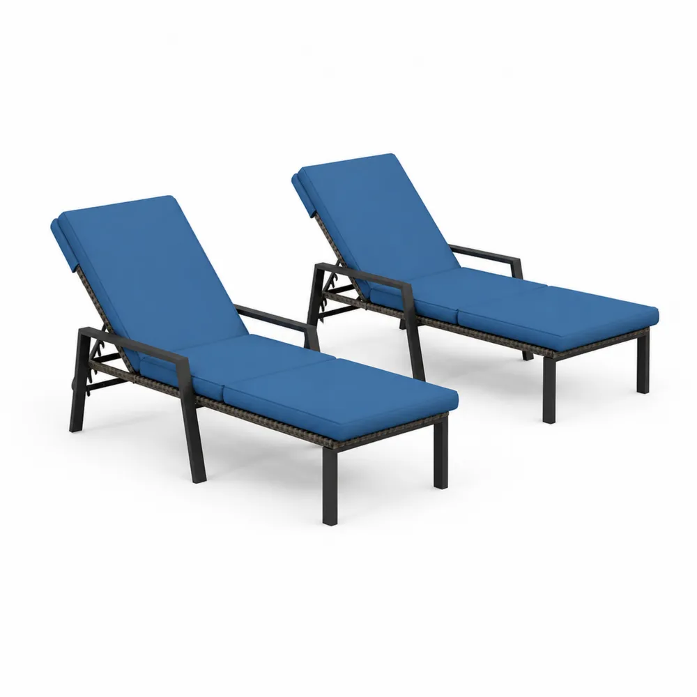 Ensemble de 2 chaises longues en métal et polyester Bleu-Solvortinela
