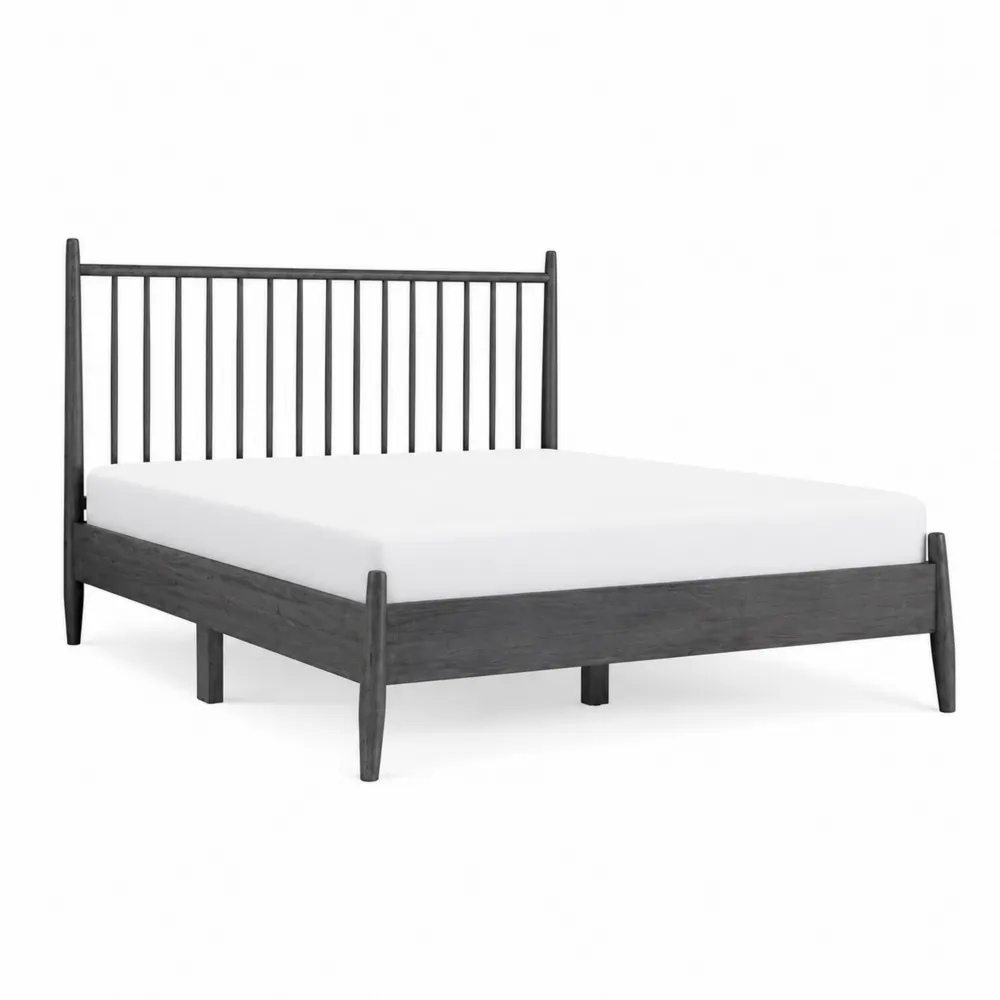 Lit double en bois massif chêne gris foncé 140x200 cm-Solvortinela