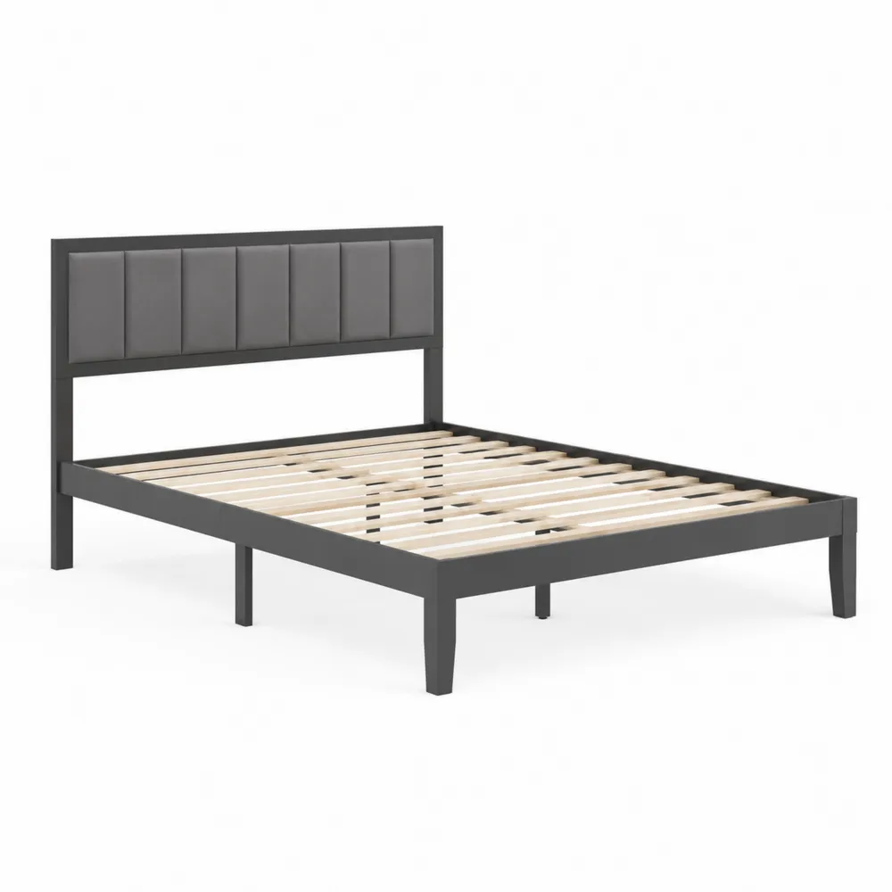Cadre de lit double en métal avec tête de lit rembourrée Gris 200x140 cm-Solvortinela