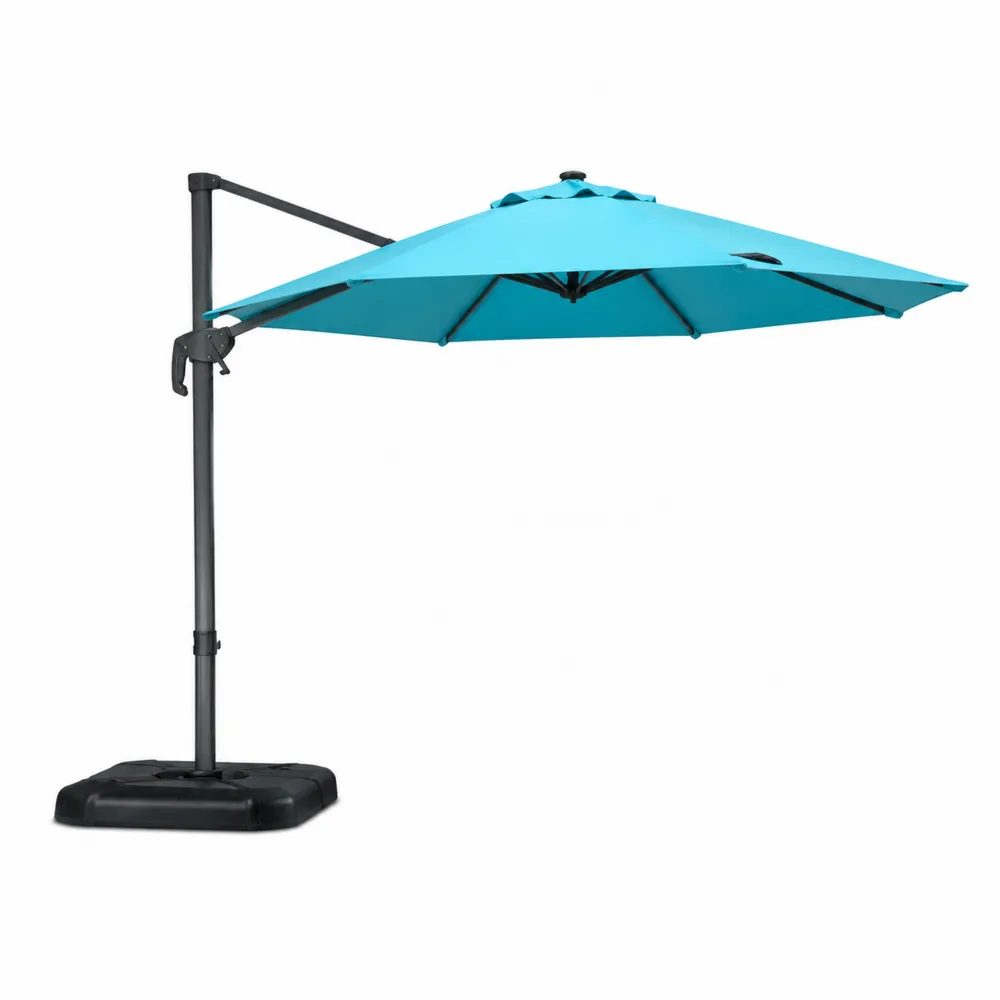 Parasol déporté rond 3m polyester Bleu avec mât en aluminium-Solvortinela