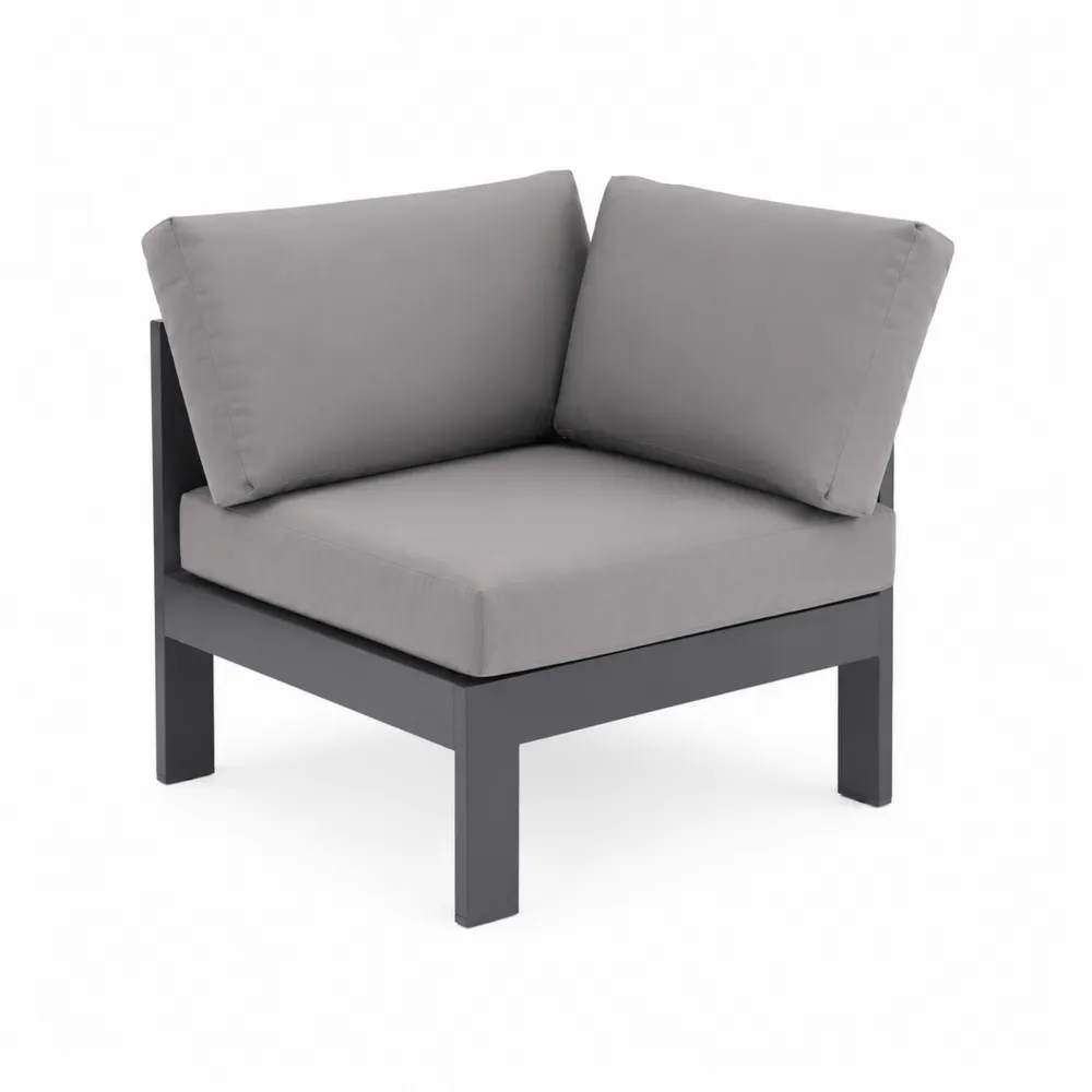 Fauteuil d'angle en aluminium avec coussins en tissu gris-Solvortinela