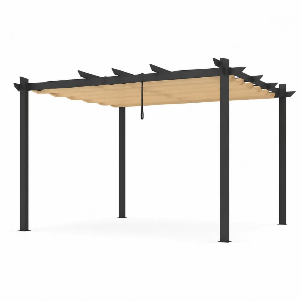 Pergola de Jardin en Aluminium avec Toit Rétractable Noir et Beige 300x300 cm-Solvortinela