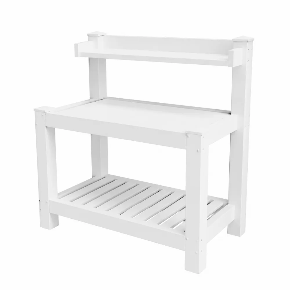 Table de Jardinage en Bois Blanc avec Étagères-Solvortinela