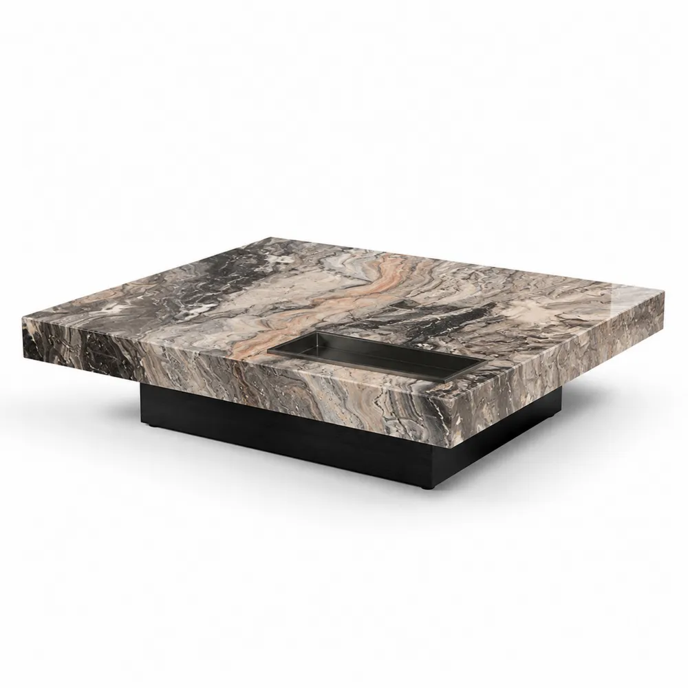 Table basse en marbre et métal avec rangement intégré-Solvortinela