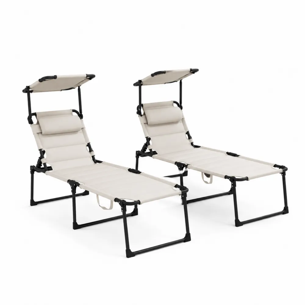 Chaises Longues Extérieures Pliantes en Aluminium avec Pare-Soleil Réglable Lot de 2 Beige-Solvortinela