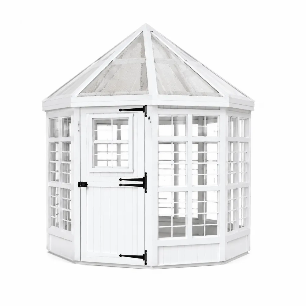 Serre de jardin octogonale en bois et polycarbonate Blanc-Solvortinela