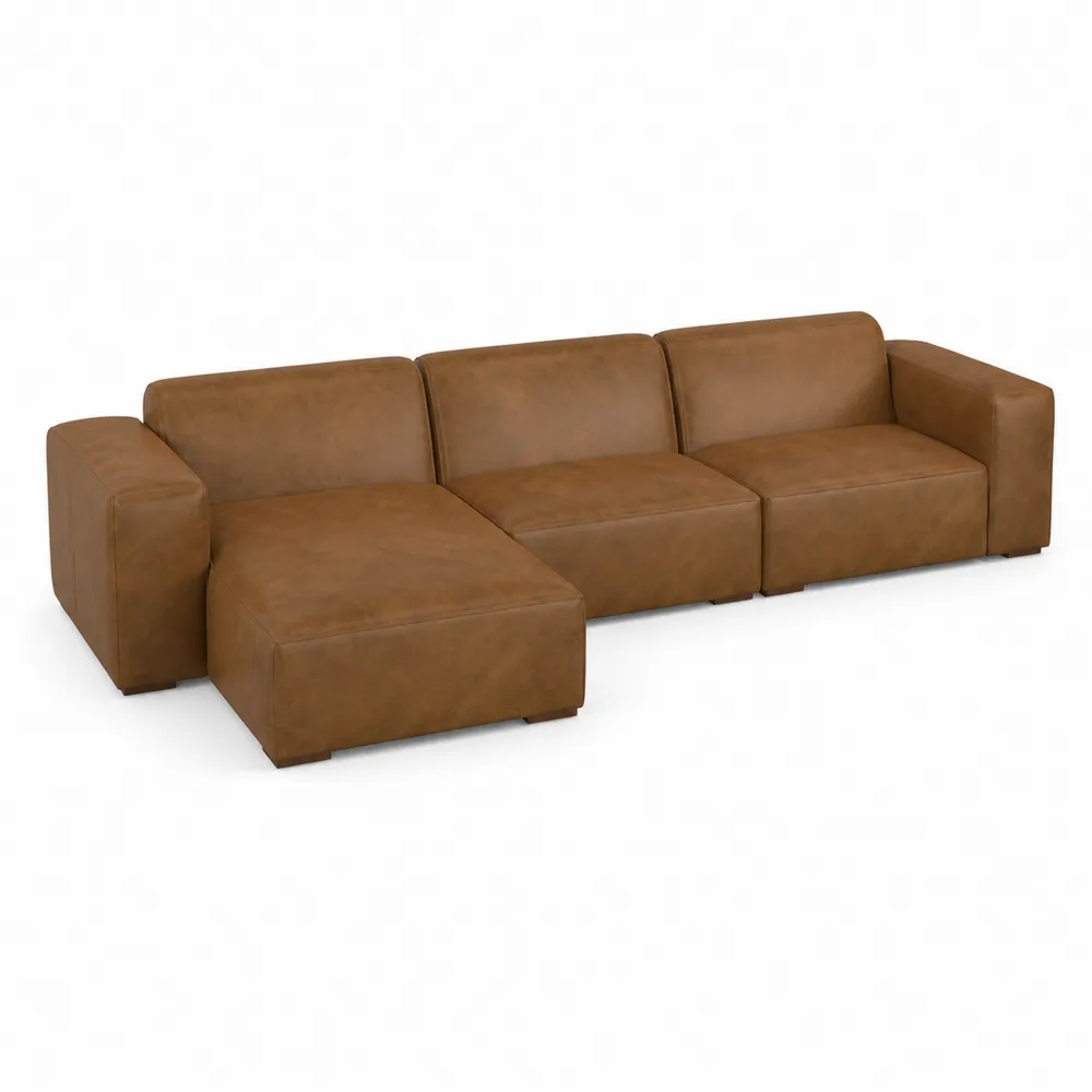 Canapé modulable en cuir synthétique marron avec méridienne-Solvortinela