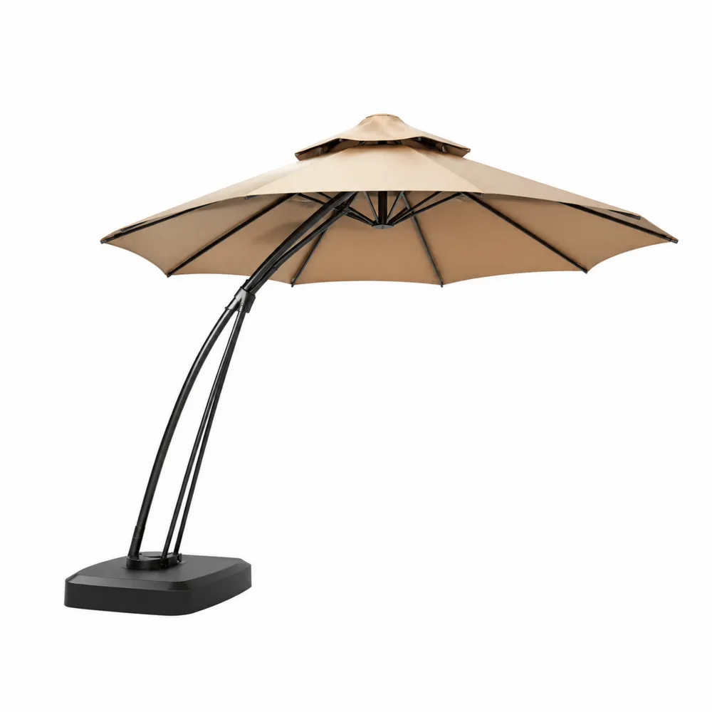 Parasol déporté rond en aluminium et polyester beige 3m-Solvortinela