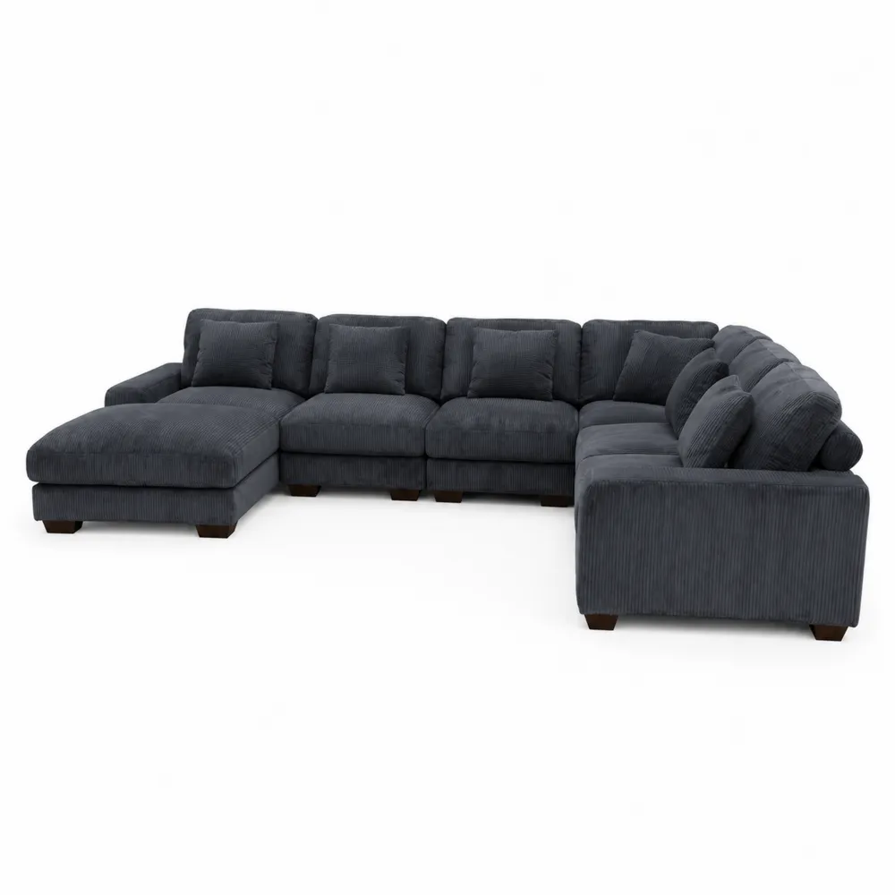 Canapé en tissu gris foncé en forme de U avec sections modulables-Solvortinela
