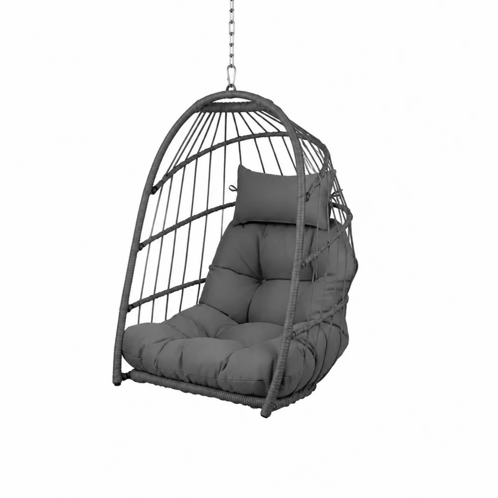 Fauteuil Suspendu en Métal avec Coussin en Polyester Gris-Solvortinela
