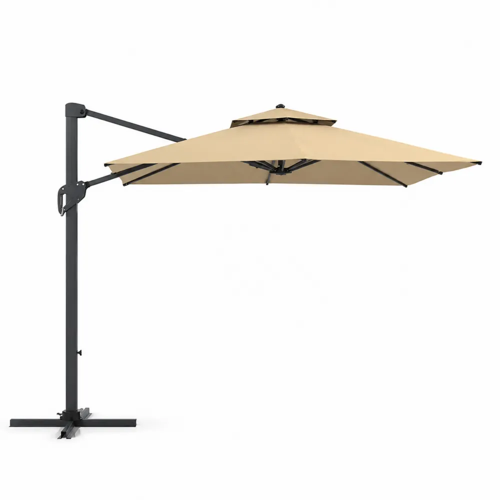 Parasol déporté rond 3m en aluminium et toile polyester Beige-Solvortinela