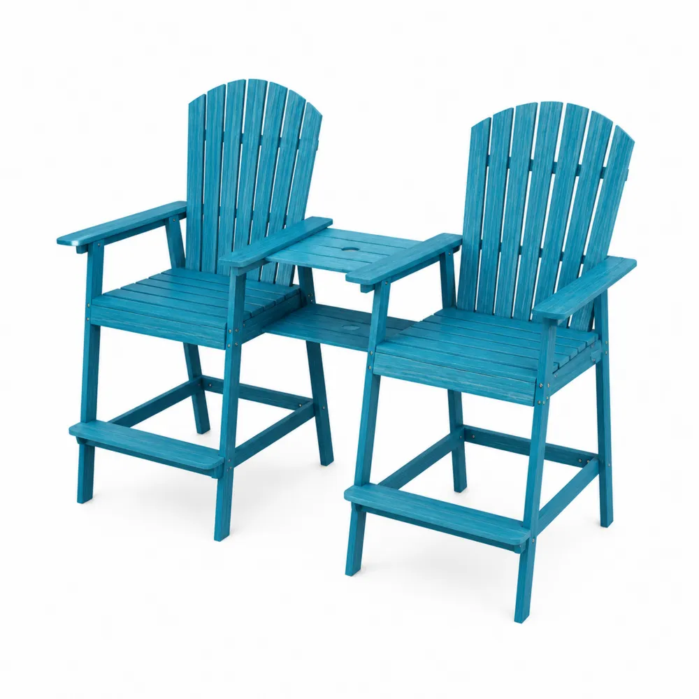 Ensemble de chaises Adirondack en bois peint bleu avec table intégrée-Solvortinela