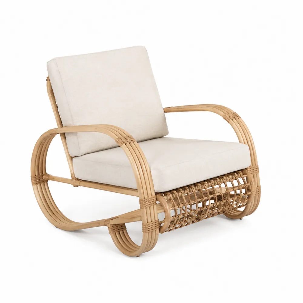 Fauteuil en rotin avec coussins en polyester beige-Solvortinela