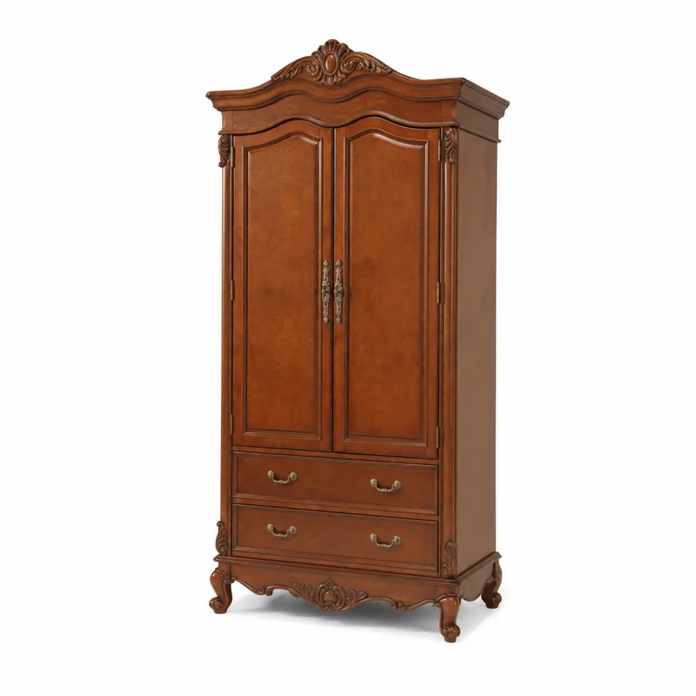 Armoire en bois massif avec 2 portes et 2 tiroirs, Marron, 210 cm-Solvortinela