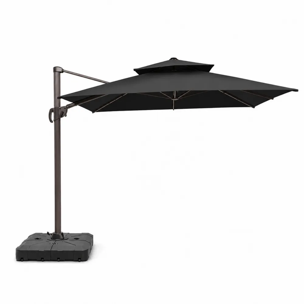Parasol déporté en métal et polyester Noir, 3m x 4m-Solvortinela