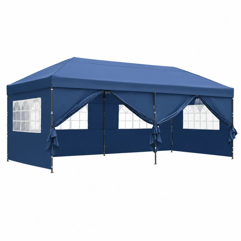Tente de jardin en métal et polyester avec fenêtres en PVC Bleu 600x300x260 cm-Solvortinela