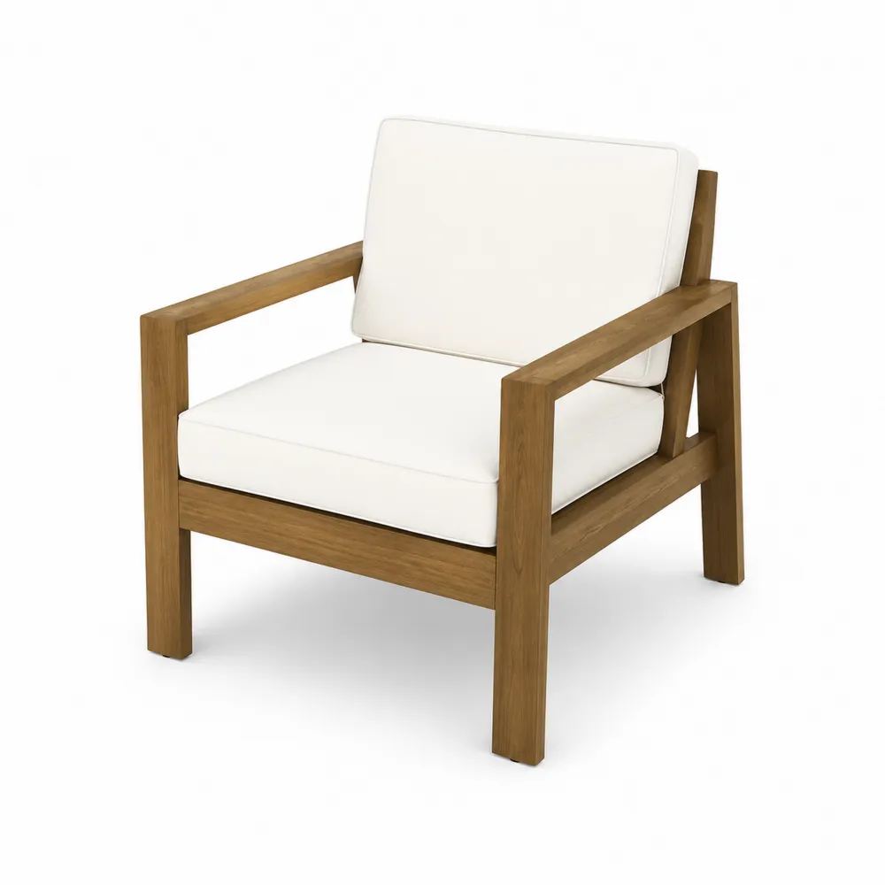 Fauteuil d'extérieur en bois avec coussins en polyester crème-Solvortinela