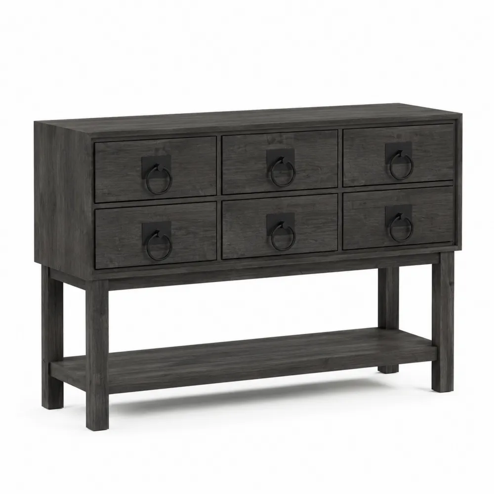 Console en bois de manguier noir avec 6 tiroirs-Simplivillaeu