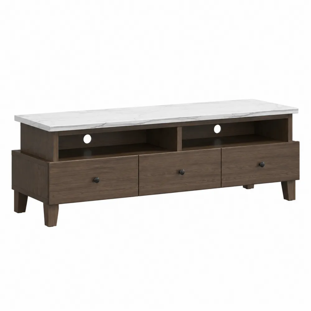 Meuble TV en bois avec plateau en marbre et trois tiroirs-Simplivillaeu