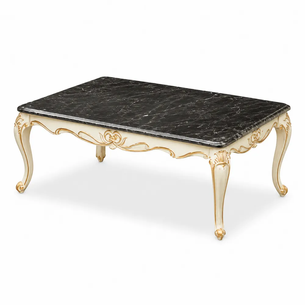 Table basse en marbre noir et bois doré 120x60x45 cm-Simplivillaeu