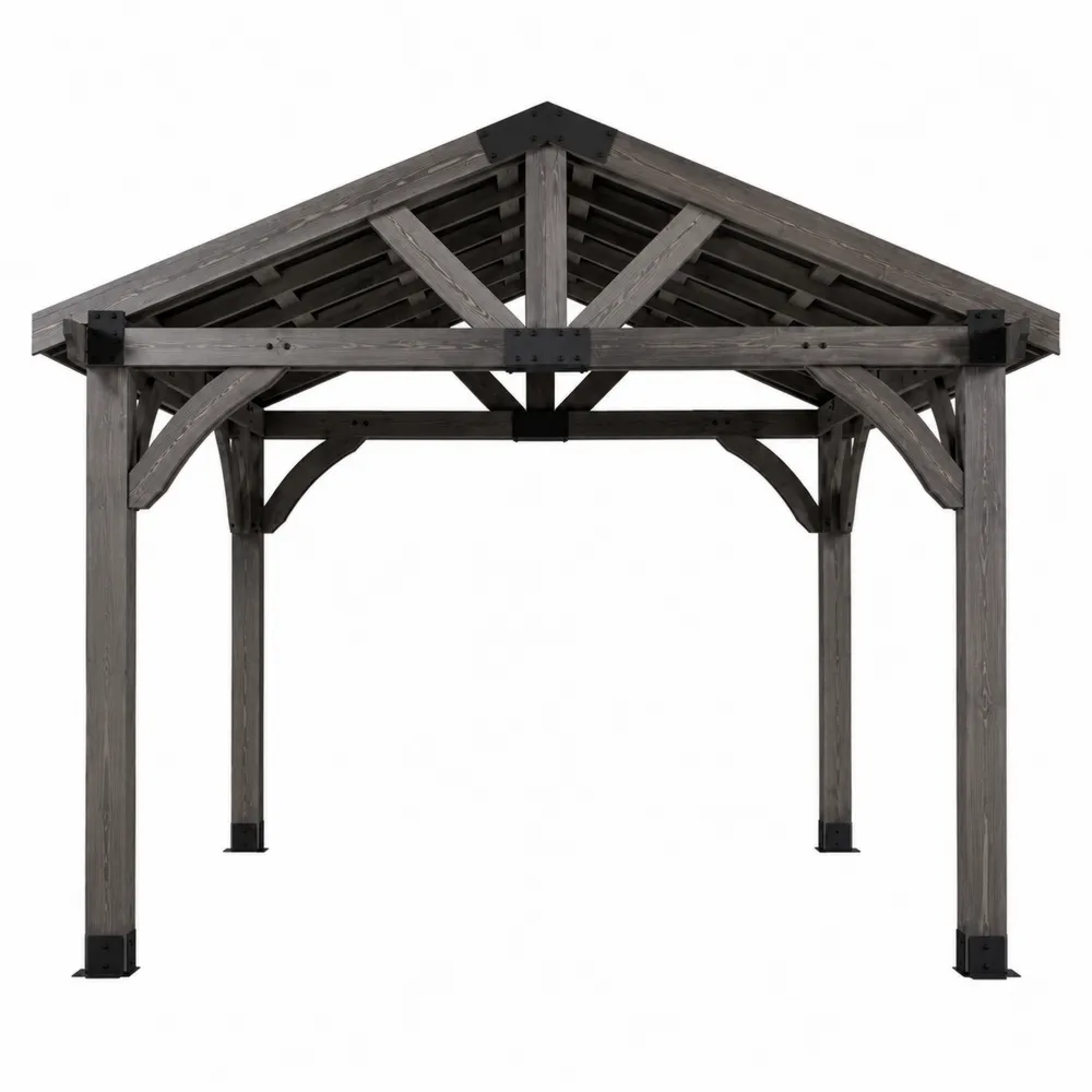 Pavillon en bois avec armature métallique 300x300x270 cm Gris-Simplivillaeu