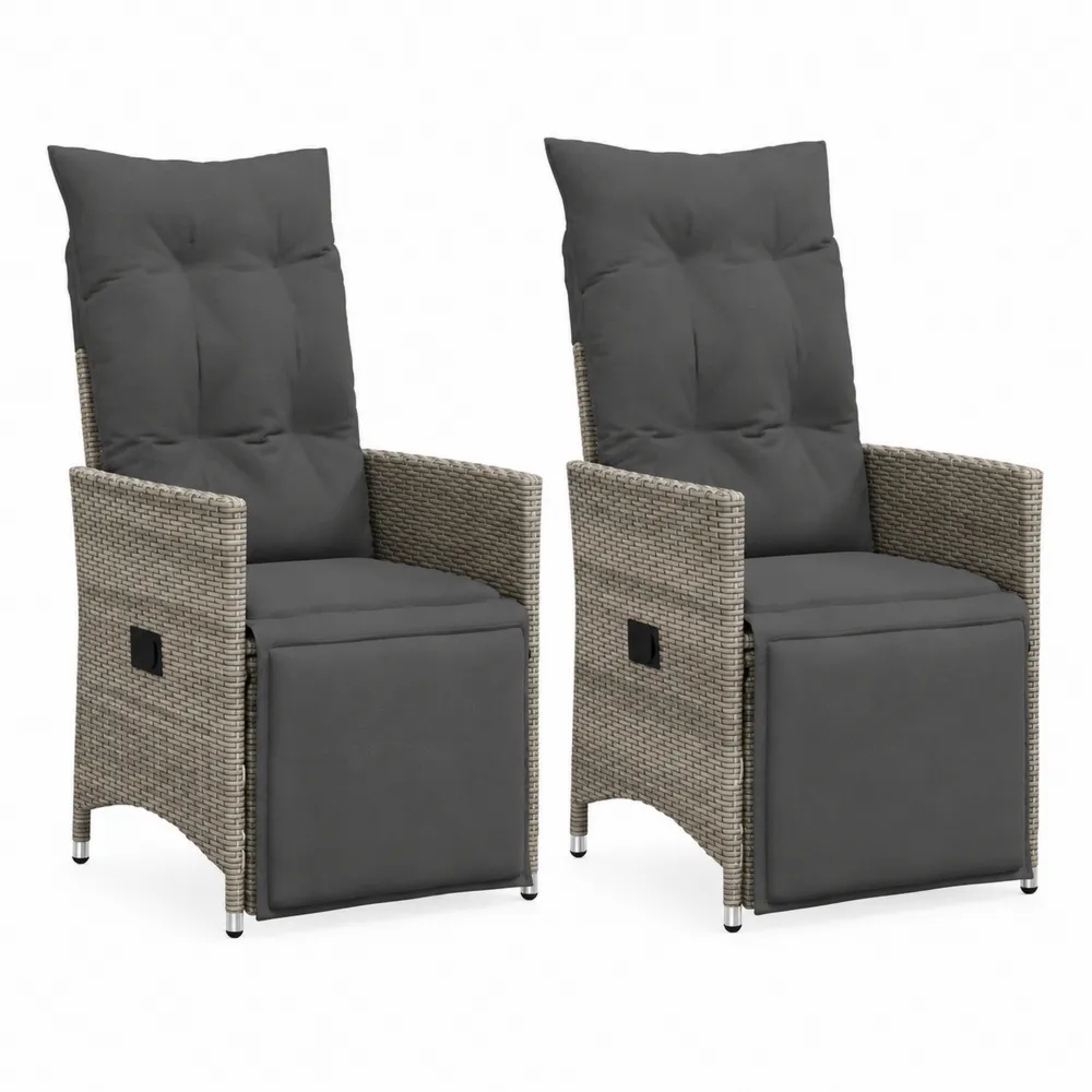 Lot de 2 fauteuils en rotin synthétique gris avec coussins ajustables-Simplivillaeu