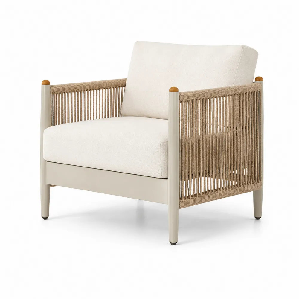 Fauteuil en aluminium et corde avec coussins beiges-Simplivillaeu