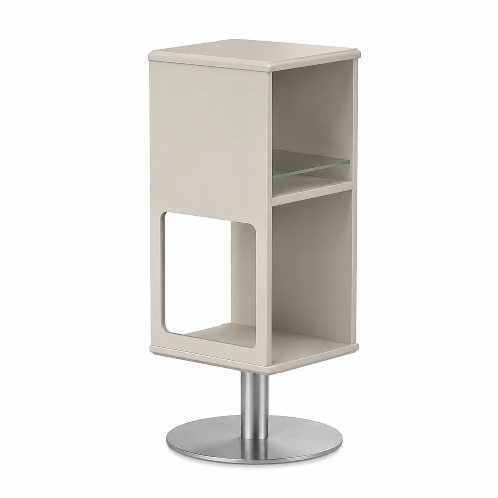 Étagère colonne en bois et métal avec étagère en verre trempé 40x40x100 cm-Simplivillaeu