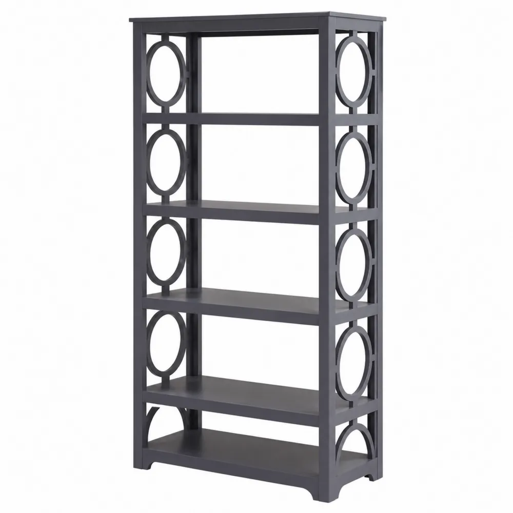 Étagère en MDF Gris à 5 Niveaux avec Ornements Circulaires-Simplivillaeu