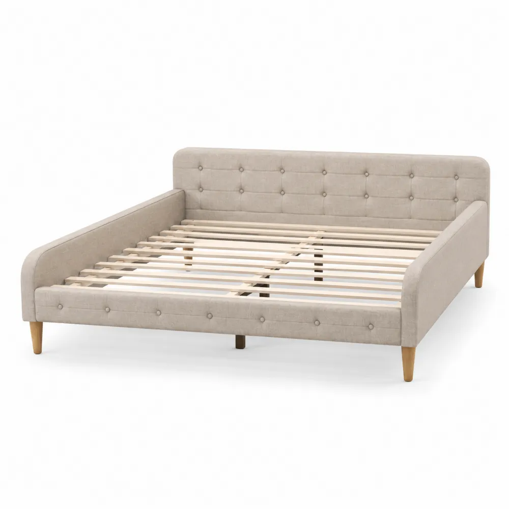 Lit en tissu avec pieds en bois-Simplivillaeu