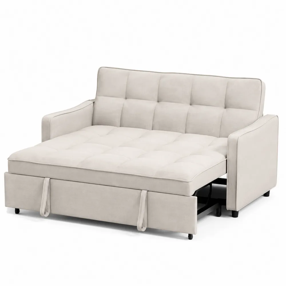 Canapé-lit en tissu polyester beige 200x150cm-Simplivillaeu