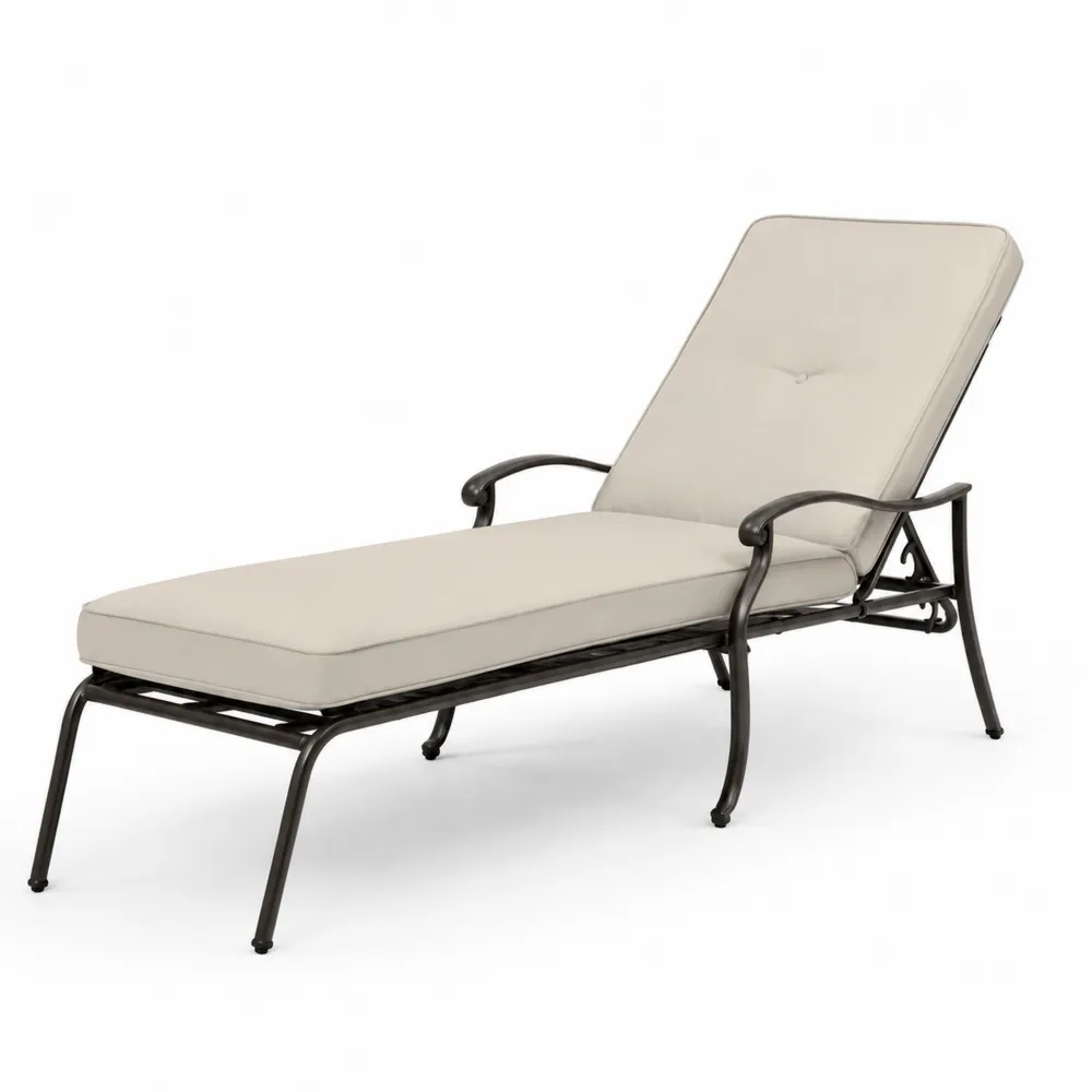 Chaise longue extérieure aluminium noir avec coussin polyester beige-Simplivillaeu