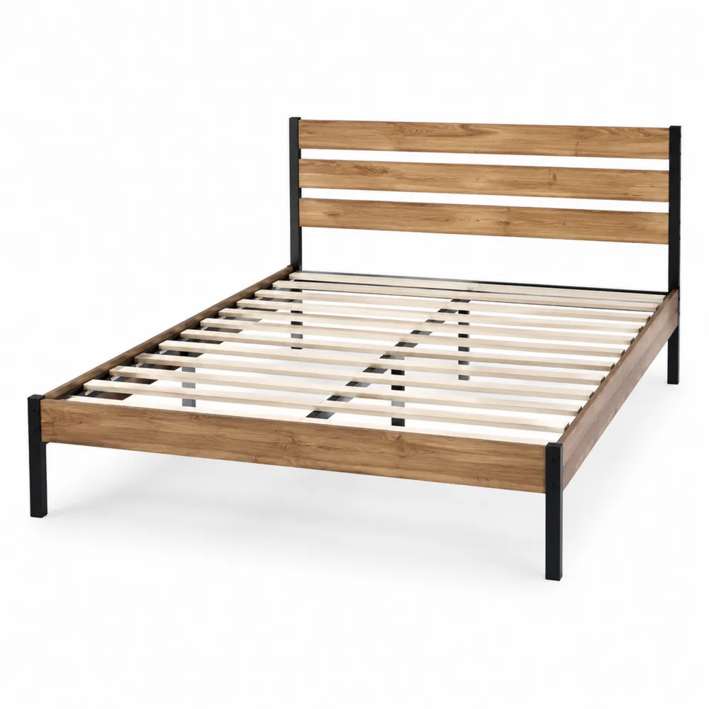 Lit double en bois et métal 160x200 cm-Simplivillaeu