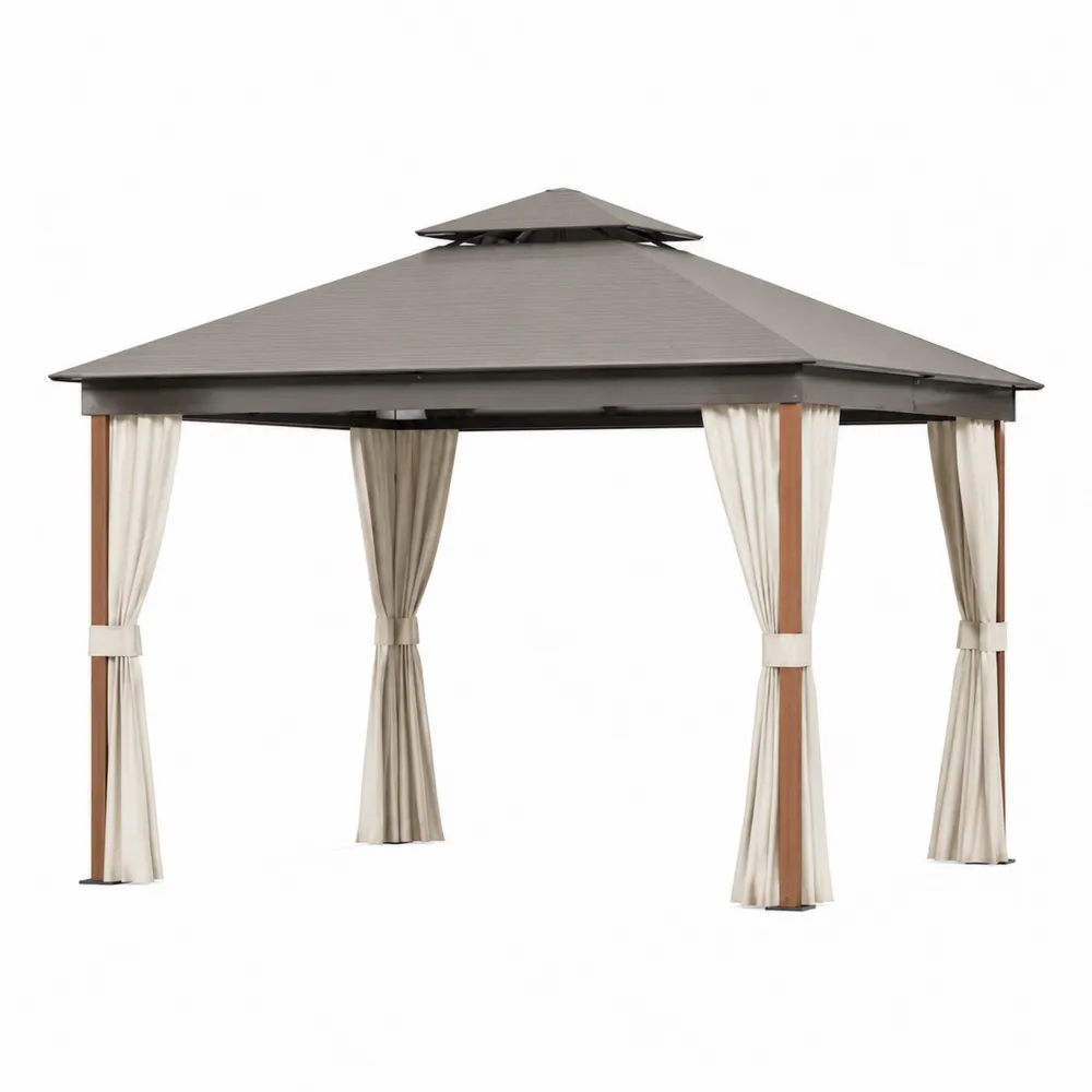 Pavillon en aluminium avec rideaux et toit en métal 3m x 3m-Simplivillaeu