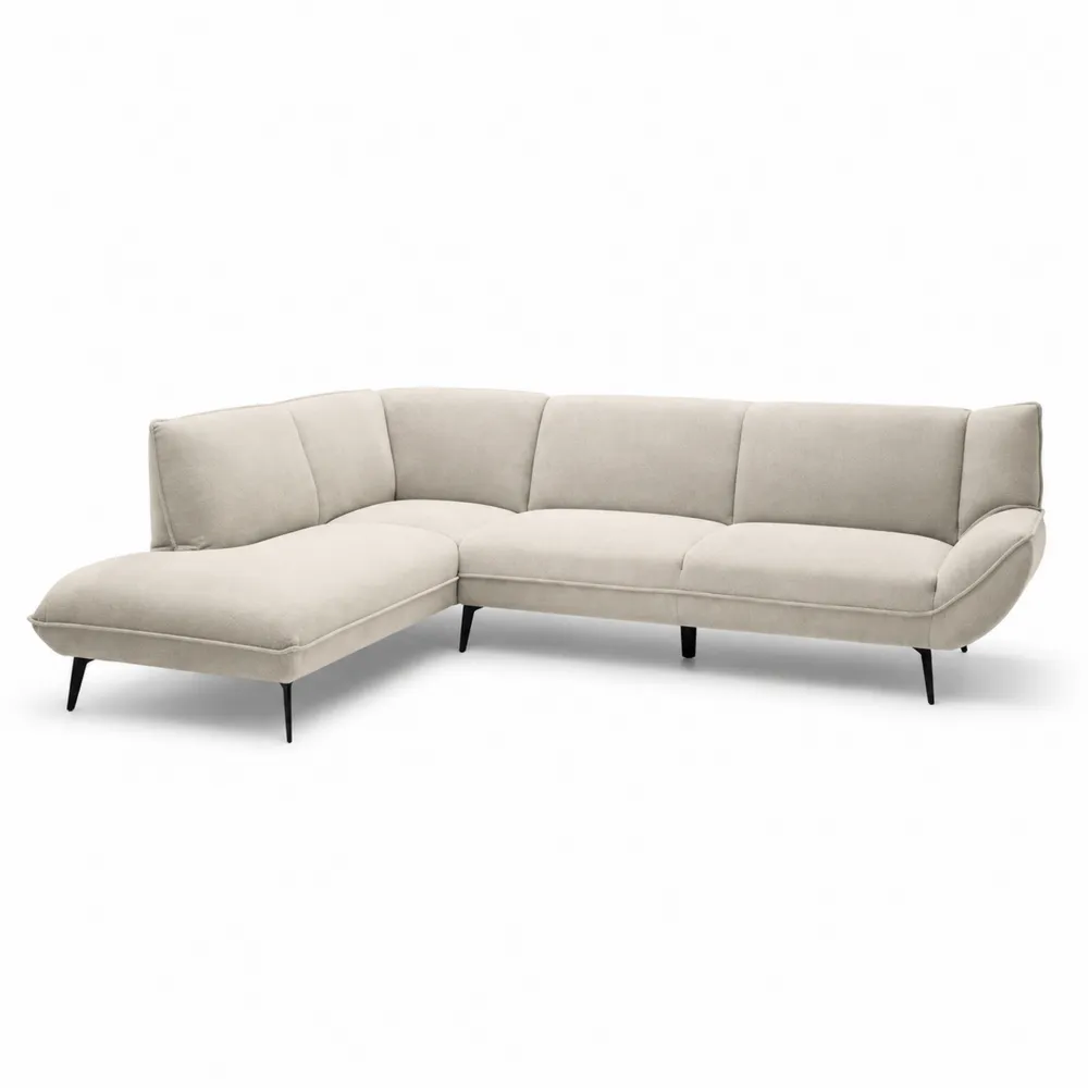 Canapé d'angle en tissu polyester beige avec pieds en métal-Simplivillaeu