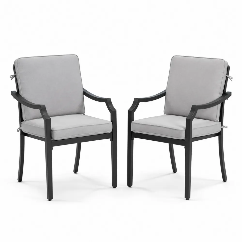 Lot de 2 chaises d'extérieur en aluminium avec coussins en polyester gris-Simplivillaeu