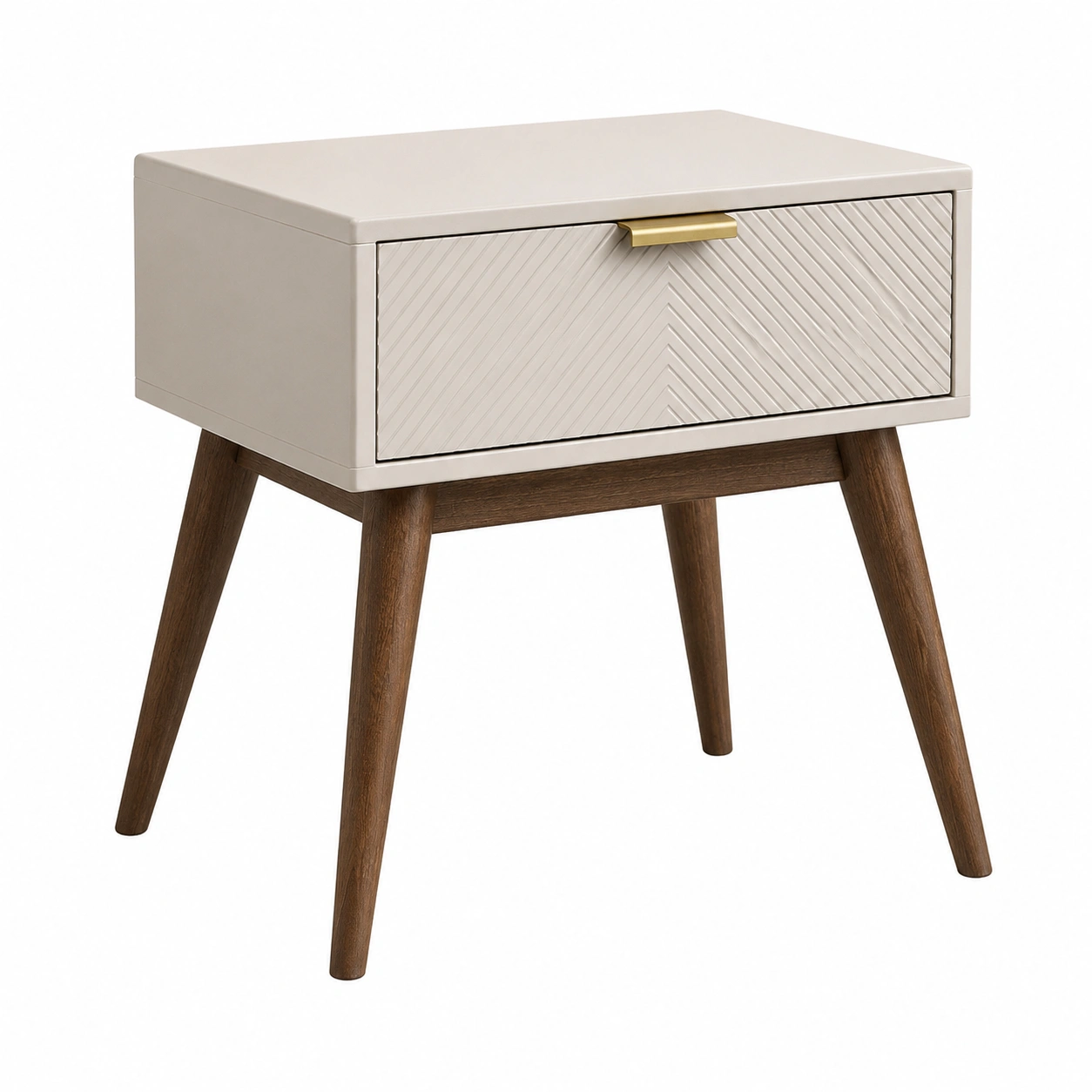 Mesa auxiliar nordica con cajon texturizado y patas de madera nogal-sofarioo