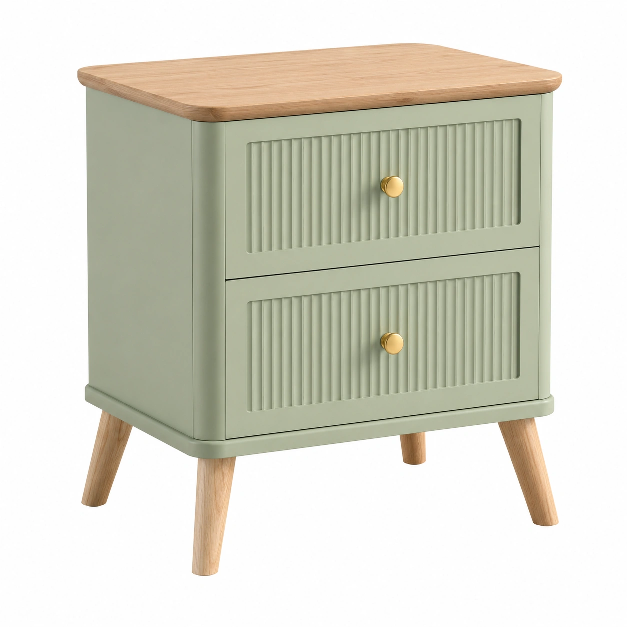 Mesita de noche 2 cajones estilo nordico verde con tapa madera-sofarioo