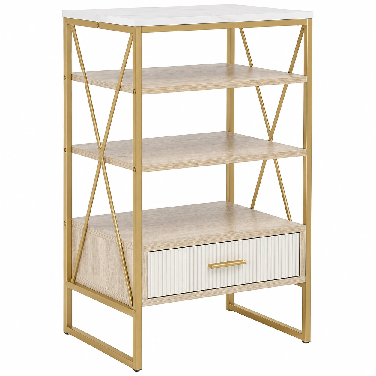 Estanteria elegante con cajon y estructura metalica dorada-sofarioo