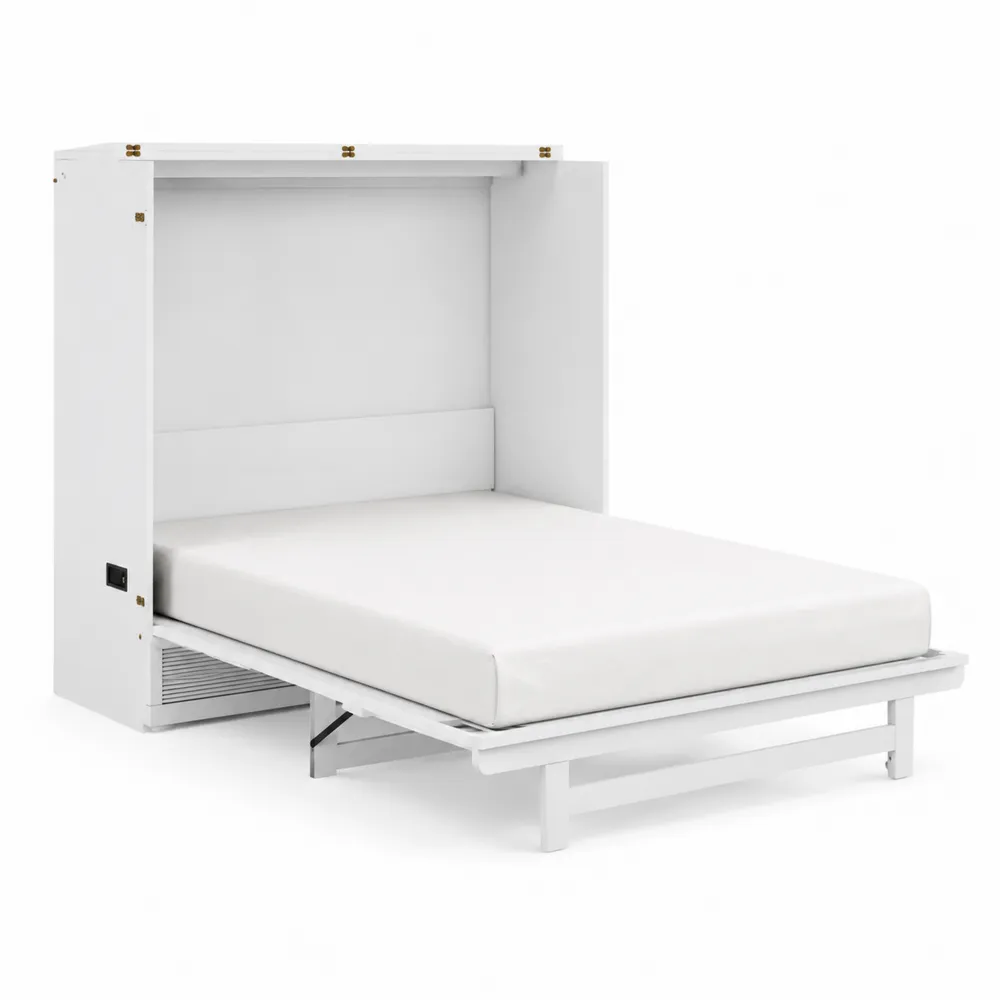 Lit escamotable en métal et bois mélaminé avec matelas en mousse 140x200 cm Blanc