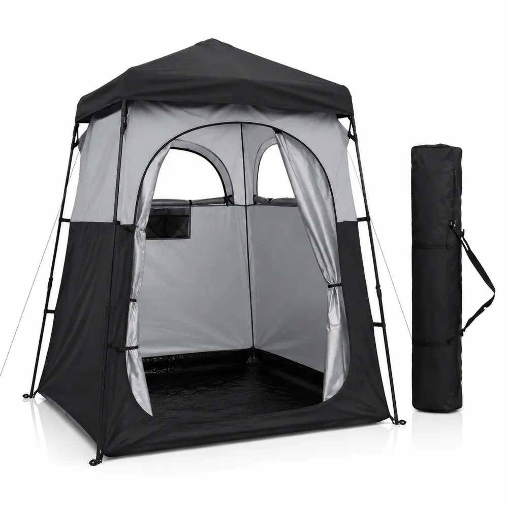 Tente de Douche Portable en Polyester Gris et Noir 120x120x210cm