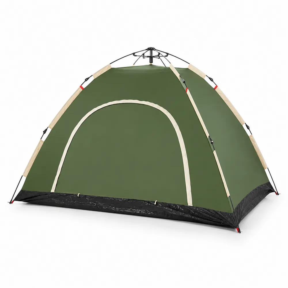 Tente de camping en polyester vert pour 2 personnes avec armature en fibre de verre