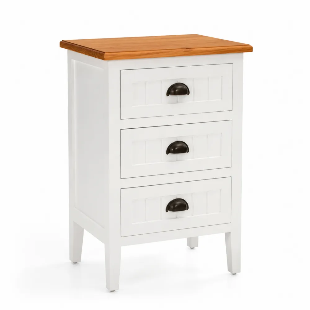 Commode 3 tiroirs MDF et bois de sapin Blanc