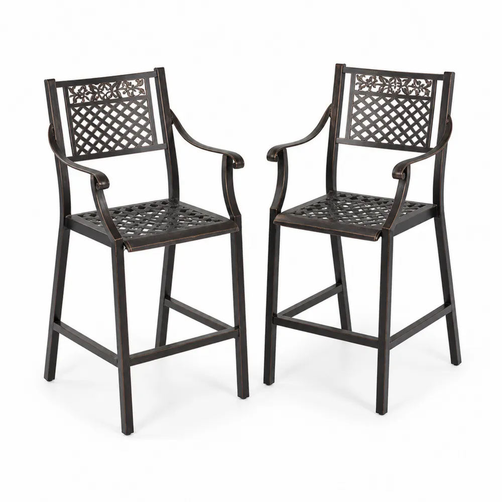 Lot de 2 chaises hautes en aluminium noir avec accoudoirs