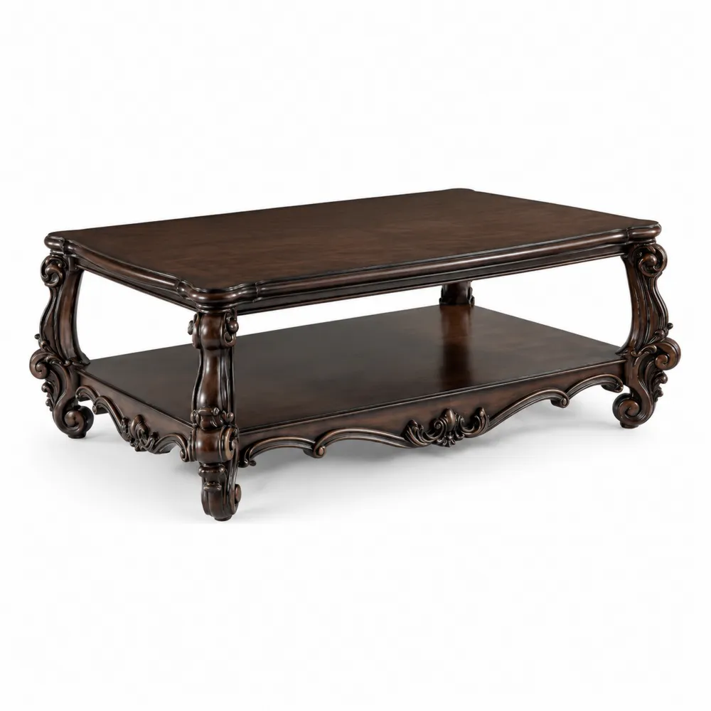 Table basse rectangulaire en bois brun foncé